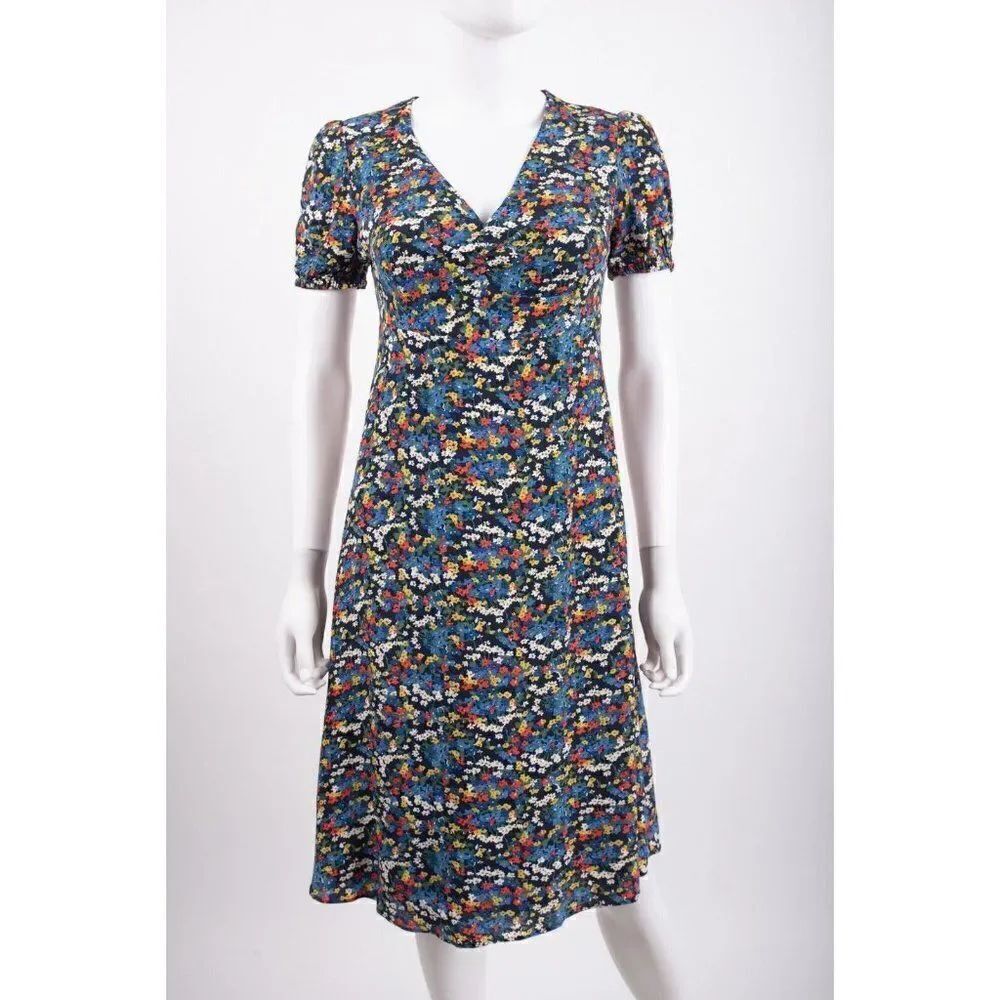 Boden Womens Tessa Midi Dress UK 6P US 2P Multi-Color Floral Puff sleeve NWT